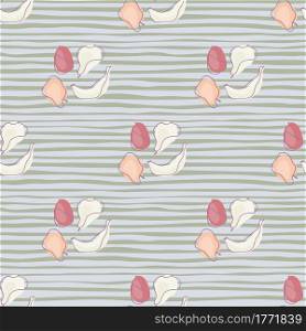 Natural food seamless pattern with simple style bananas, pears, plums and apples. Grey striped background. Designed for fabric design, textile print, wrapping, cover. Vector illustration.. Natural food seamless pattern with simple style bananas, pears, plums and apples. Grey striped background.