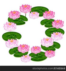 Natural frame with lotus flowers and leaves. Image for invitations, greeting cards, posters, flayers.