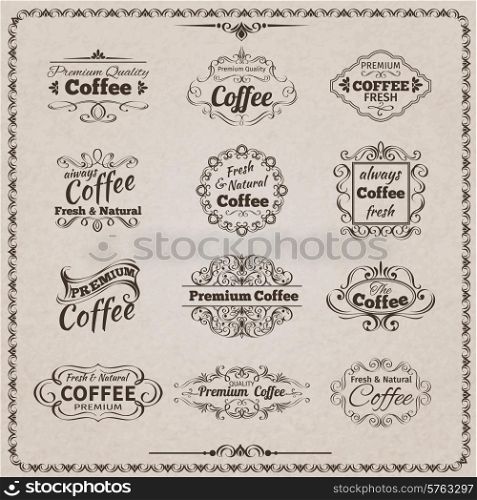 Natural fresh coffee calligraphic vintage decorative emblems set isolated vector illustration. Coffee Emblem Set
