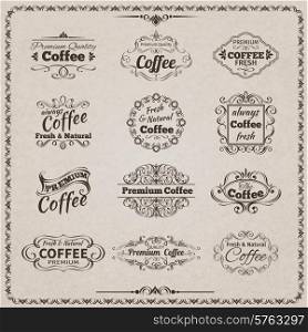Natural fresh coffee calligraphic vintage decorative emblems set isolated vector illustration. Coffee Emblem Set