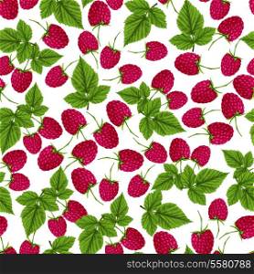 Natural fresh organic garden and forest raspberry seamless pattern vector illustration