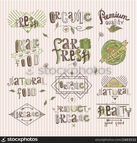 Natural fresh organic premium quality food labels set isolated vector illustration