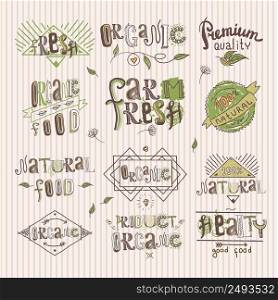 Natural fresh organic premium quality food labels set isolated vector illustration
