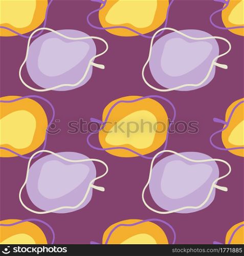 Natural fruit seamless pattern with modern purple and orange apple shapes. Contoured abstract ornament. Perfect for fabric design, textile print, wrapping, cover. Vector illustration.. Natural fruit seamless pattern with modern purple and orange apple shapes. Contoured abstract ornament.