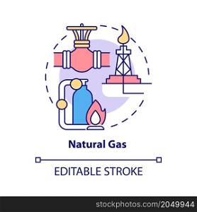 Natural gas concept icon. Fuel extraction. Nonrenewable energy sources abstract idea thin line illustration. Isolated outline drawing. Editable stroke. Roboto-Medium, Myriad Pro-Bold fonts used. Natural gas concept icon