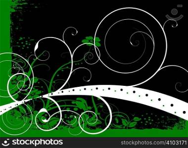 Natural green and black background with a floral design