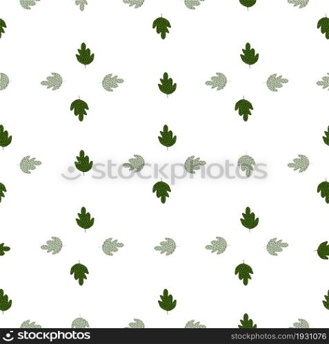 Natural green oak seamless pattern isolated on white background. Vintage foliage backdrop. Simple nature wallpaper. For fabric design, textile print, wrapping, cover. Doodle vector illustration.. Natural green oak seamless pattern isolated on white background.