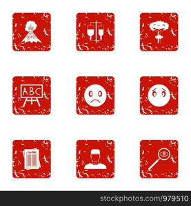 Natural incident icons set. Grunge set of 9 natural incident vector icons for web isolated on white background. Natural incident icons set, grunge style