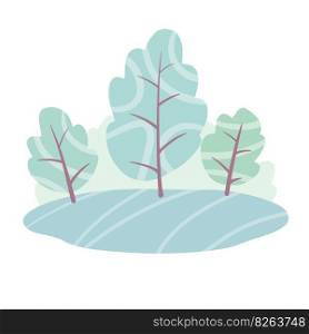 Natural landscape with trees and forest. Blue-green background. Place and template. Modern trendy flat cartoon. Natural landscape with trees and forest