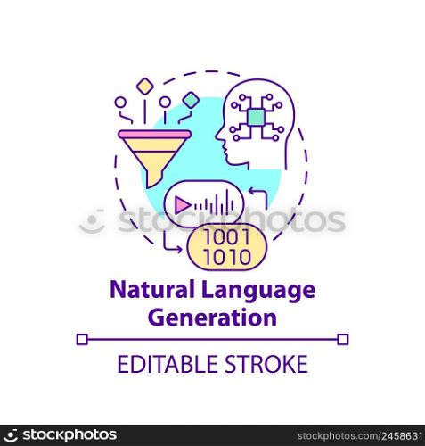 Natural language generation concept icon. Augmented data management abstract idea thin line illustration. Software process. Isolated outline drawing. Editable stroke. Arial, Myriad Pro-Bold fonts used. Natural language generation concept icon