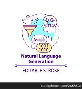 Natural language generation concept icon. Augmented data management abstract idea thin line illustration. Software process. Isolated outline drawing. Editable stroke. Arial, Myriad Pro-Bold fonts used. Natural language generation concept icon