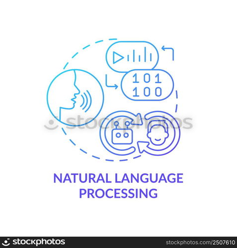 Natural language processing blue gradient concept icon. Communication. Field of machine learning abstract idea thin line illustration. Isolated outline drawing. Myriad Pro-Bold font used. Natural language processing blue gradient concept icon