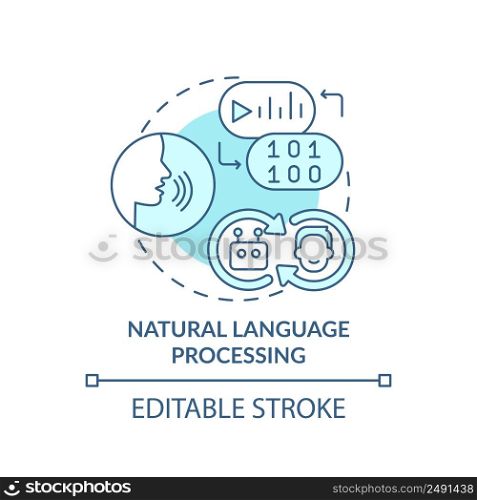 Natural language processing turquoise concept icon. Field of machine learning abstract idea thin line illustration. Isolated outline drawing. Editable stroke. Arial, Myriad Pro-Bold fonts used. Natural language processing turquoise concept icon