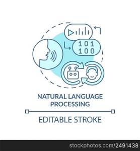 Natural language processing turquoise concept icon. Field of machine learning abstract idea thin line illustration. Isolated outline drawing. Editable stroke. Arial, Myriad Pro-Bold fonts used. Natural language processing turquoise concept icon