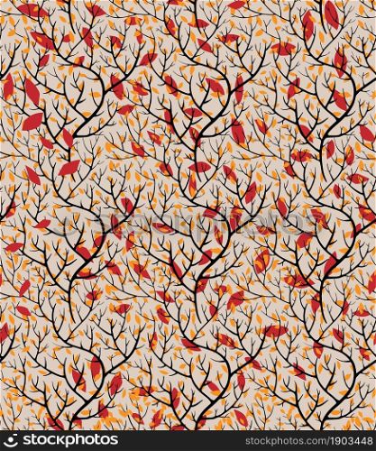 Natural leaves and foliage of spring, summer or autumn seamless pattern of flowers and botany. Repeatable flora and exotic background or print. Vintage wallpaper design. Vector in flat style. Branches and leaves on twigs, seamless pattern