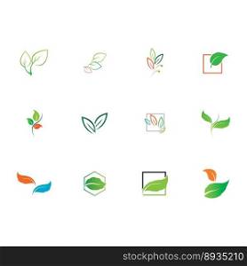 Natural leaves icon vector set isolated on white background. Various shapes of green leaves of trees and plants. Elements para eco y bio logo