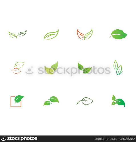 Natural leaves icon vector set isolated on white background. Various shapes of green leaves of trees and plants. Elements para eco y bio logo