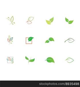 Natural leaves icon vector set isolated on white background. Various shapes of green leaves of trees and plants. Elements para eco y bio logo