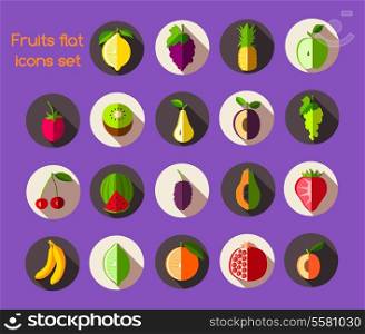 Natural organic fruits and berries flat icons set isolated vector illustration