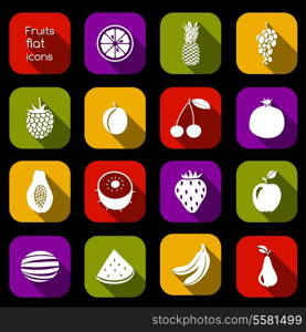 Natural organic fruits and berries flat icons set isolated vector illustration