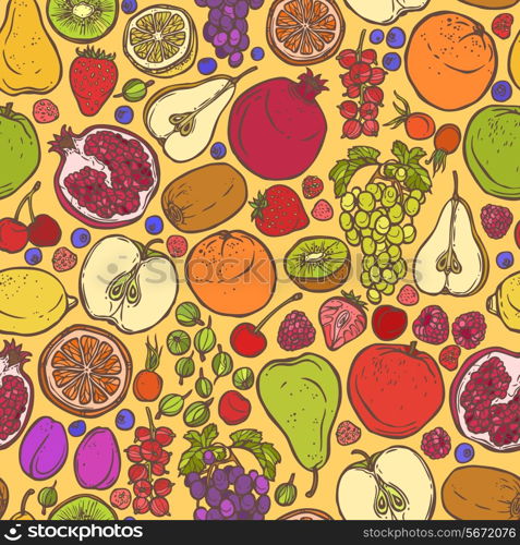 Natural organic organic fruits and berries seamless pattern vector illustration