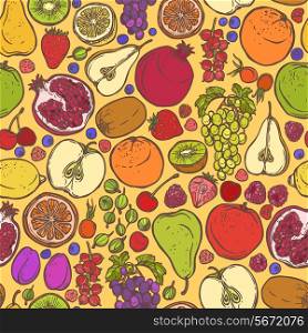 Natural organic organic fruits and berries seamless pattern vector illustration