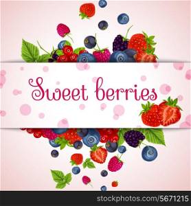 Natural organic sweet fresh berries paper card vector illustration