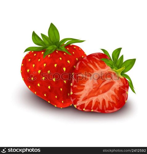 Natural organic sweet strawberry with leaf and seeds isolated on white background poster vector illustration
