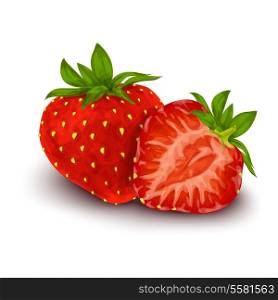 Natural organic sweet strawberry with leaf and seeds isolated on white background poster vector illustration