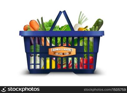 Natural organic vegetable in shopping basket with cauliflower and broccoli and carrots.vector