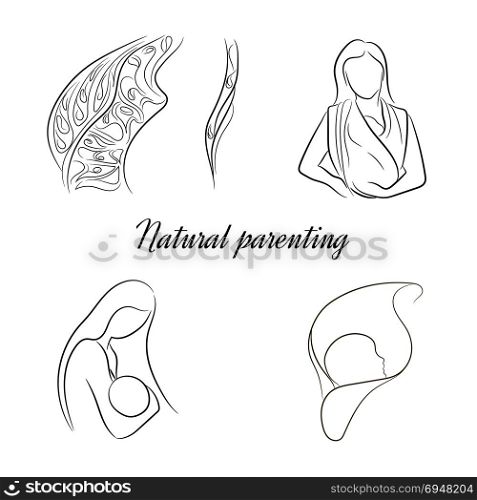 natural parenting,a set of stylized sketches. natural parenting,a set of stylized vector sketches