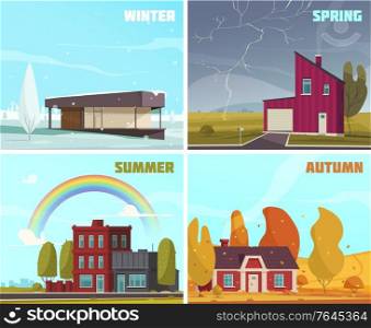 Natural phenomena concept icons set with summer winter spring autumn symbols flat isolated vector illustration