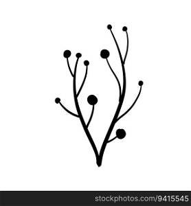 Natural plant. Abstract doodle flower. Sketch black and white Stem with leaves. Natural plant. Abstract doodle flower.