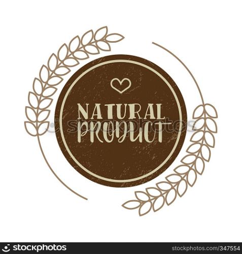Natural product brown label in vintage style on a white background. Natural product brown label in vintage style