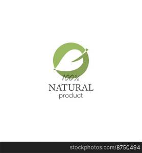 Natural product logo with leaf in flat style, vector