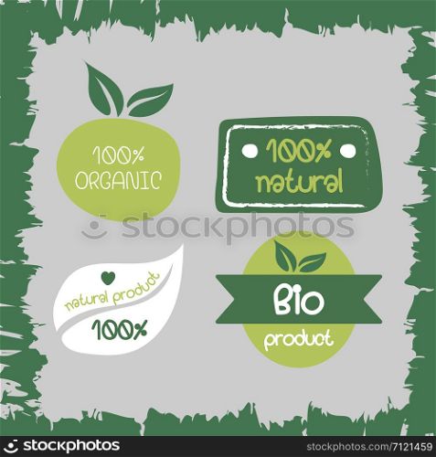 Natural product, organic, bio label tags, vector illustration