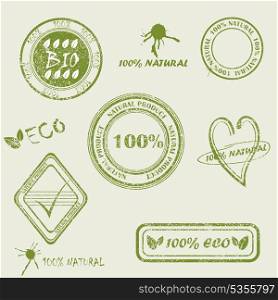 NATURAL PRODUCT written inside the stamp. Green grunge rubber stamp with the text. . Green grunge rubber stamp set