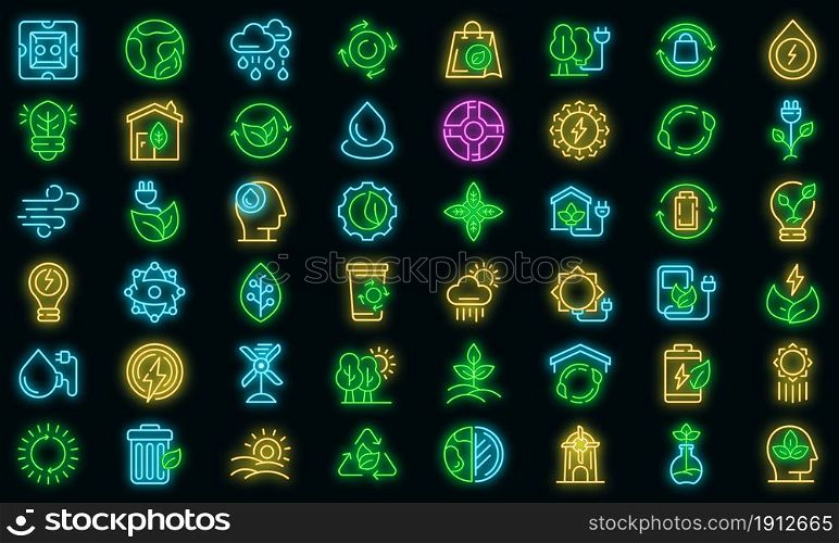 Natural resources icons set. Outline set of natural resources vector icons neon color on black. Natural resources icons set vector neon