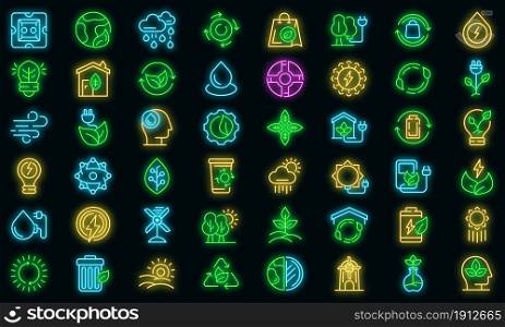 Natural resources icons set. Outline set of natural resources vector icons neon color on black. Natural resources icons set vector neon