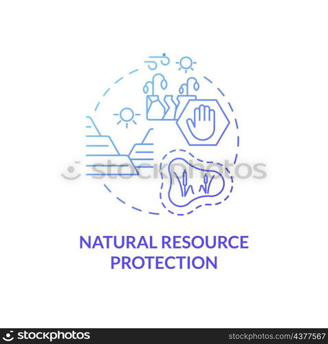 Natural resources protection blue gradient concept icon. Environmental support abstract idea thin line illustration. Isolated outline drawing. Roboto-Medium, Myriad Pro-Bold fonts used. Natural resources protection blue gradient concept icon