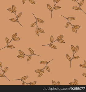 Natural seamless pattern with autumn fallen leaves of forest trees. Bright colored botanical seasonal vector illustration in flat style for wrapping paper, wallpaper, fabric print.. Natural seamless pattern with autumn fallen leaves of forest trees.