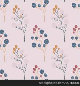 Natural seamless pattern with blackberry hand drawn branches print. Grey background. Perfect for fabric design, textile print, wrapping, cover. Vector illustration.. Natural seamless pattern with blackberry hand drawn branches print. Grey background.