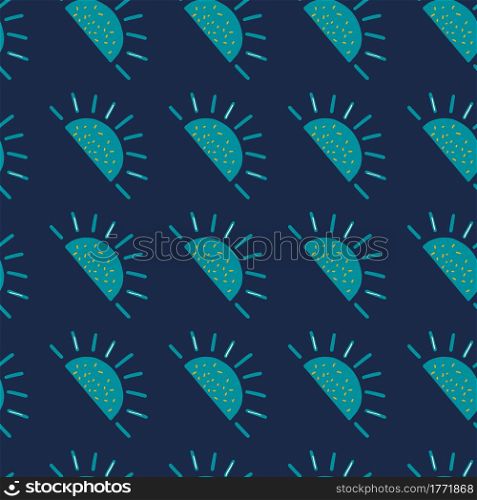 Natural seamless pattern with bright blue fruit lobules ornament. Navy blue background. Organic print. Perfect for fabric design, textile print, wrapping, cover. Vector illustration.. Natural seamless pattern with bright blue fruit lobules ornament. Navy blue background. Organic print.