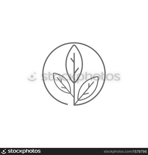 natural set of green leaves line icons