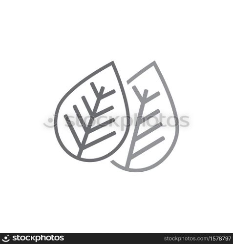 natural set of green leaves line icons