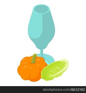Natural smoothie icon isometric vector. Glass gob≤t, pumpkin andχ≠se cabba≥. Seasonal∏uct, autumn drink, organic hea<hy eating, ingredient. Natural smoothie icon isometric vector. Glass gob≤t pumpkin andχ≠se cabba≥