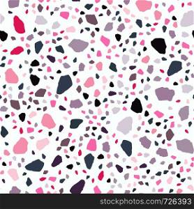 Natural stone, granite, quartz shapes. Abstract terrazzo seamless pattern design. Marble wallpaper on white background. Modern backdrop textured.. Terrazzo seamless pattern design. Marble wallpaper illustration