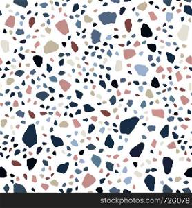 Natural stone, granite, quartz shapes. Terrazzo seamless pattern design. Modern backdrop textured. Marble wallpaper on white background.. Terrazzo seamless pattern design. Marble wallpaper illustration