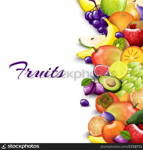 Natural summer market background with delicious fruits border vector illustration. Fruits Border Background