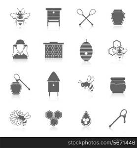 Natural sweet liquid bee honey icons black set isolated vector illustration